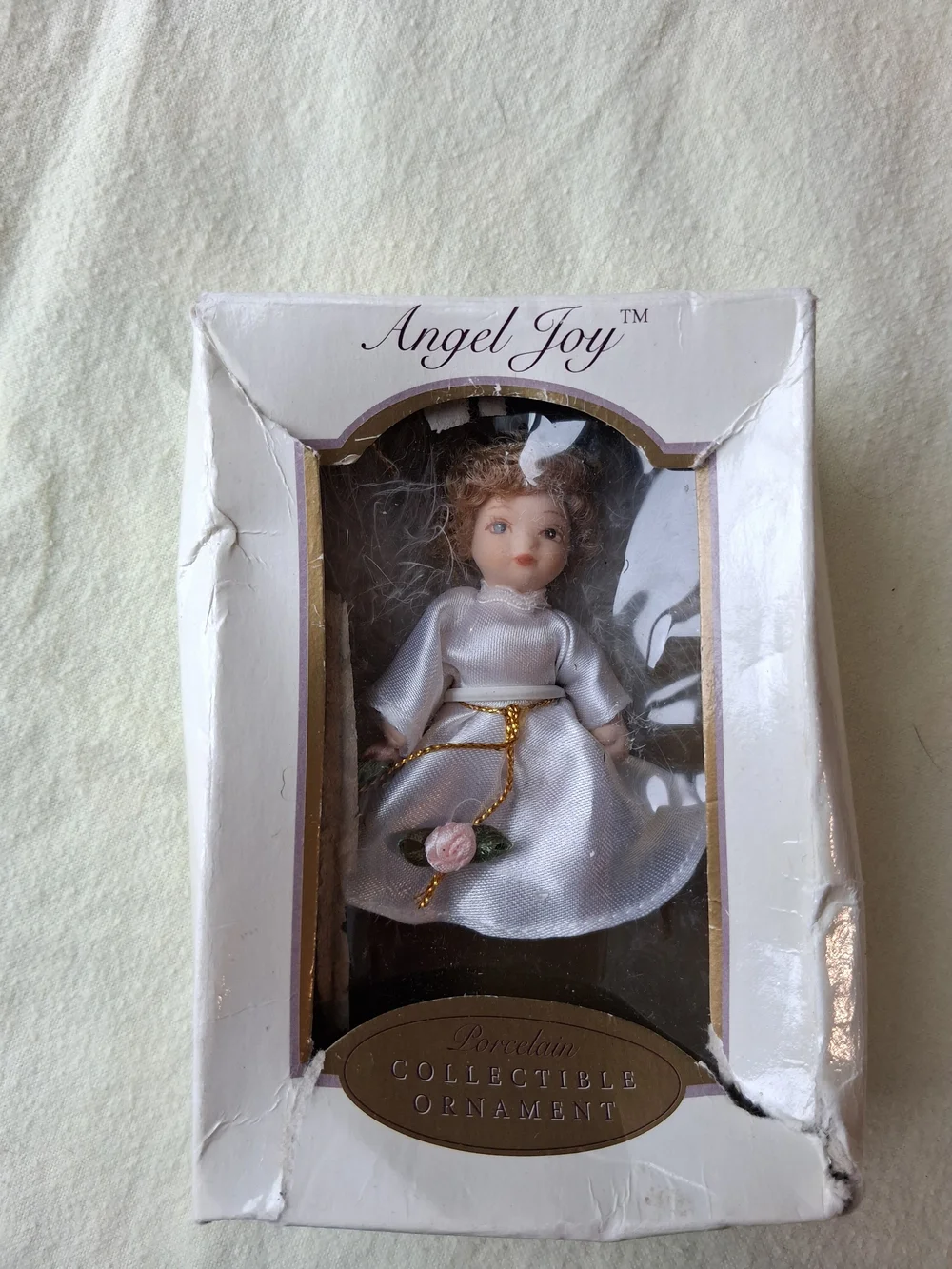Angel Porcelain Satin Angel Ornament with Pink Rose